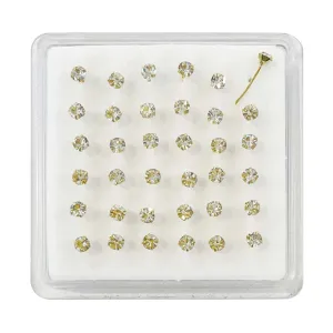 Clear 3mm Rhinestone Sterling Gold Nose Rings (1 unit)