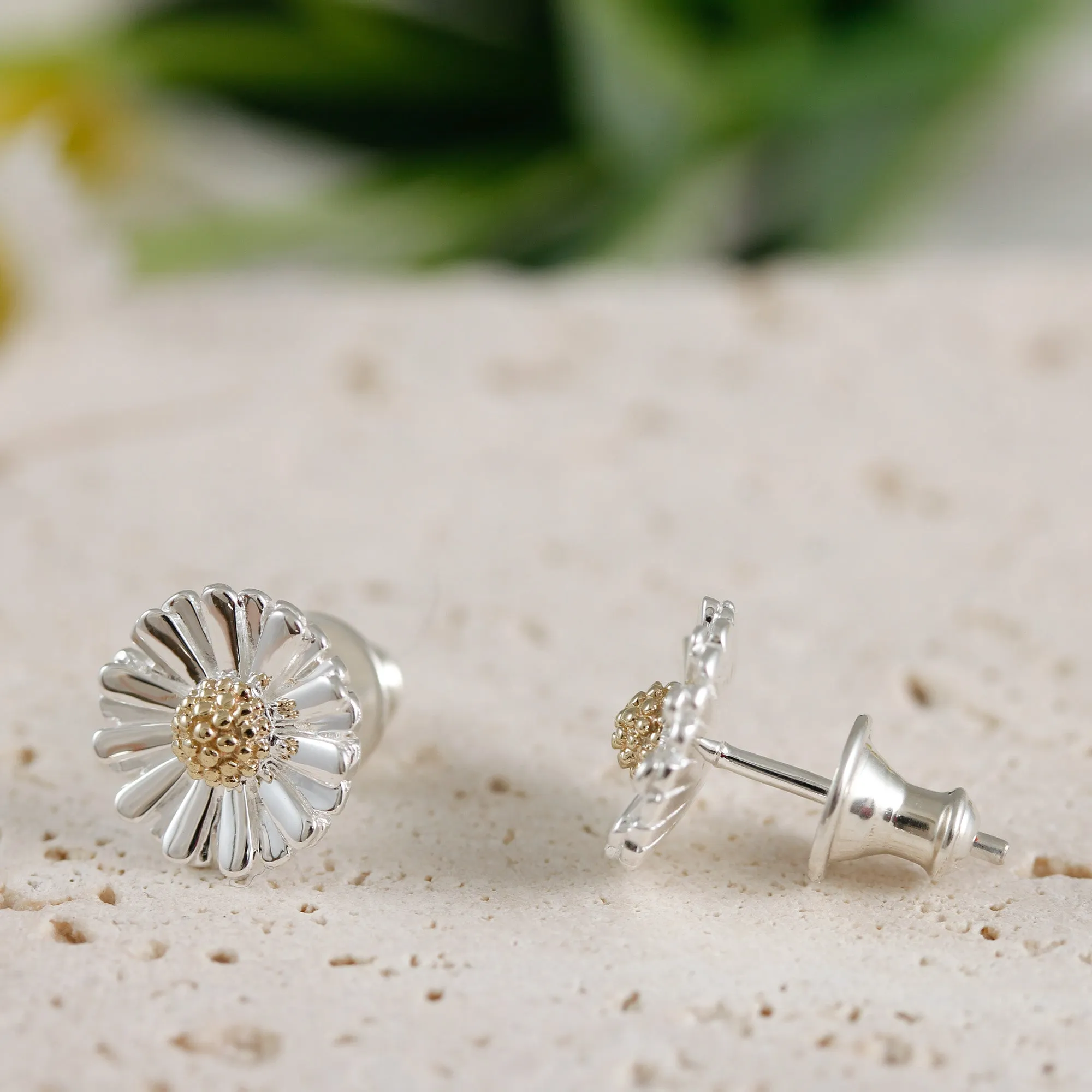 Daisy Silver & Solid Gold Stud Earrings