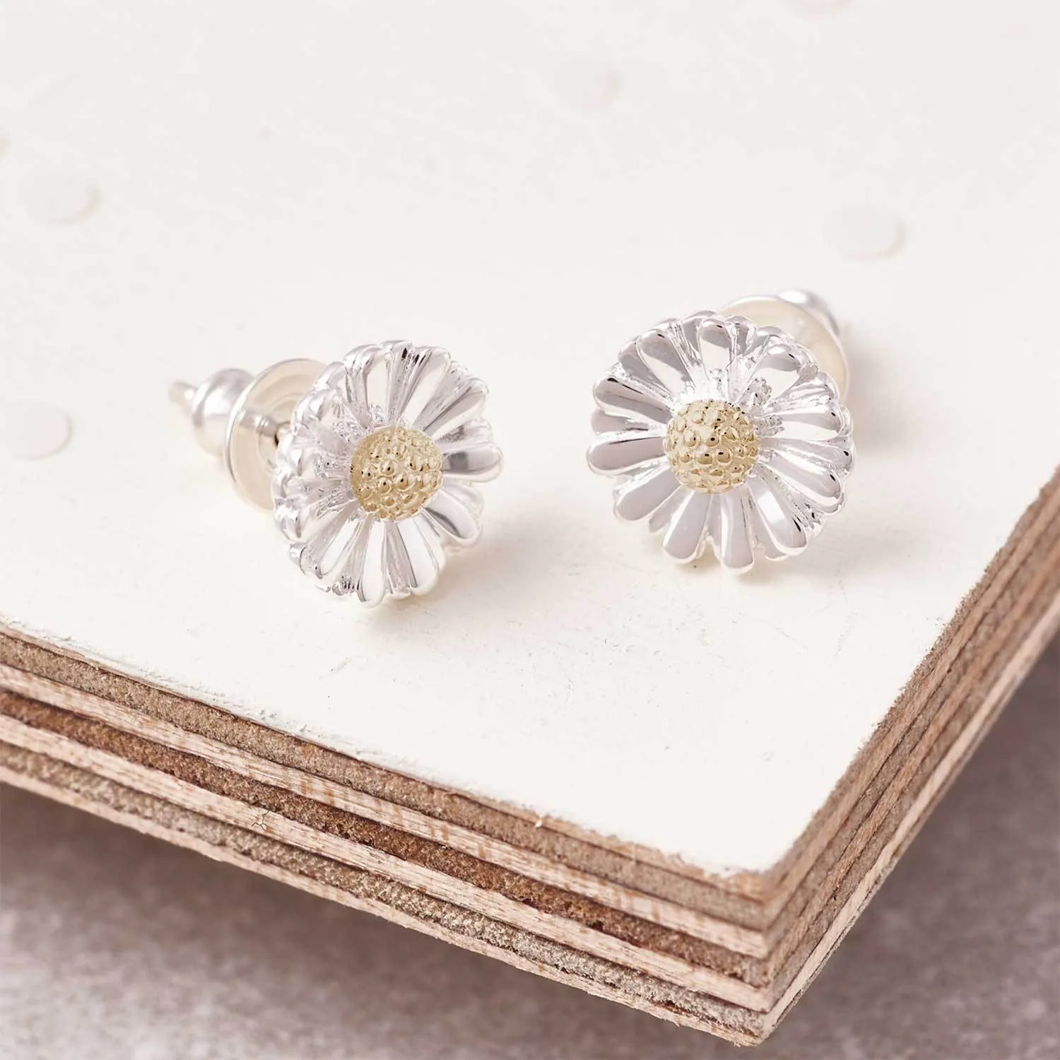 Daisy Silver & Solid Gold Stud Earrings