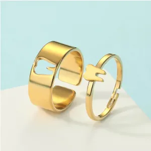 Dentist Tooth 2pcs Open Rings for Couples Stainless Steel Jewelry