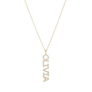 Diamond Pavé Personalized Block Letter Pendant Necklace