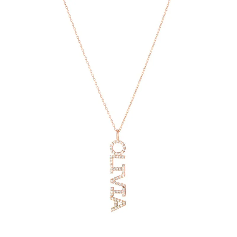 Diamond Pavé Personalized Block Letter Pendant Necklace