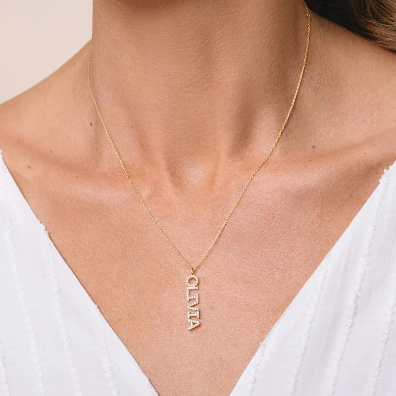 Diamond Pavé Personalized Block Letter Pendant Necklace