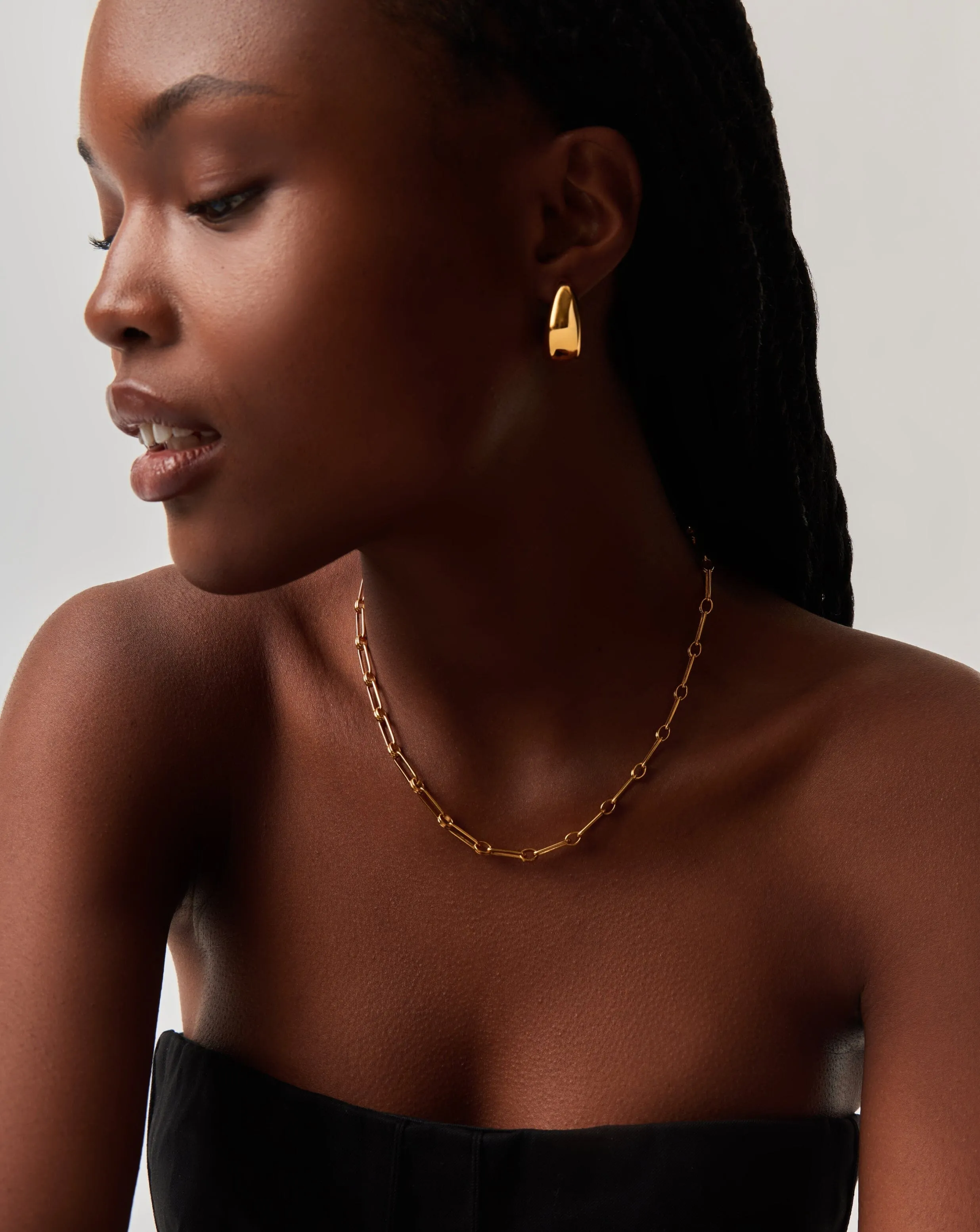 Dome Hoop Earrings & Chain Necklace Set | 18ct Gold Plated