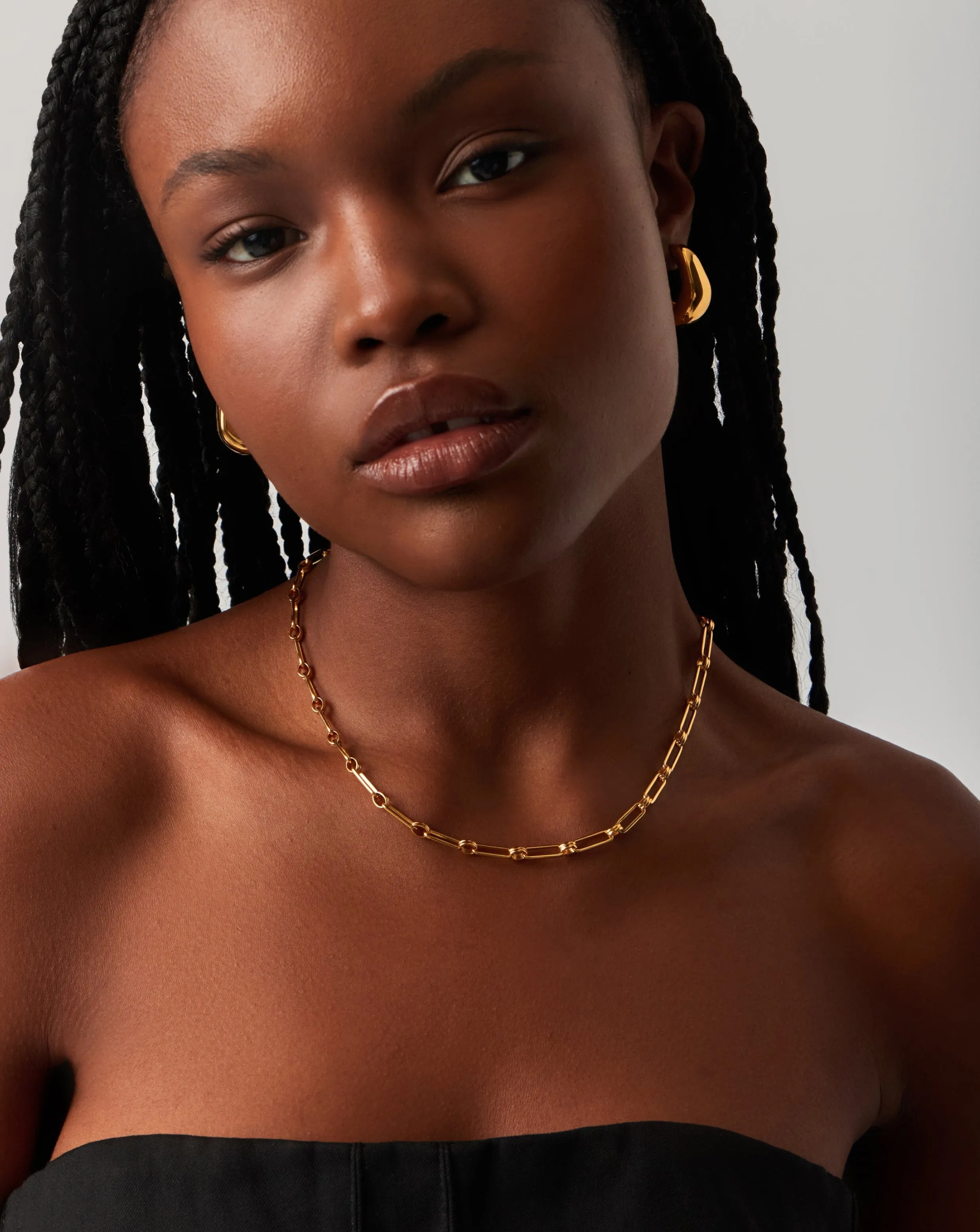 Dome Hoop Earrings & Chain Necklace Set | 18ct Gold Plated