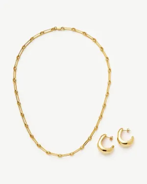 Dome Hoop Earrings & Chain Necklace Set | 18ct Gold Plated