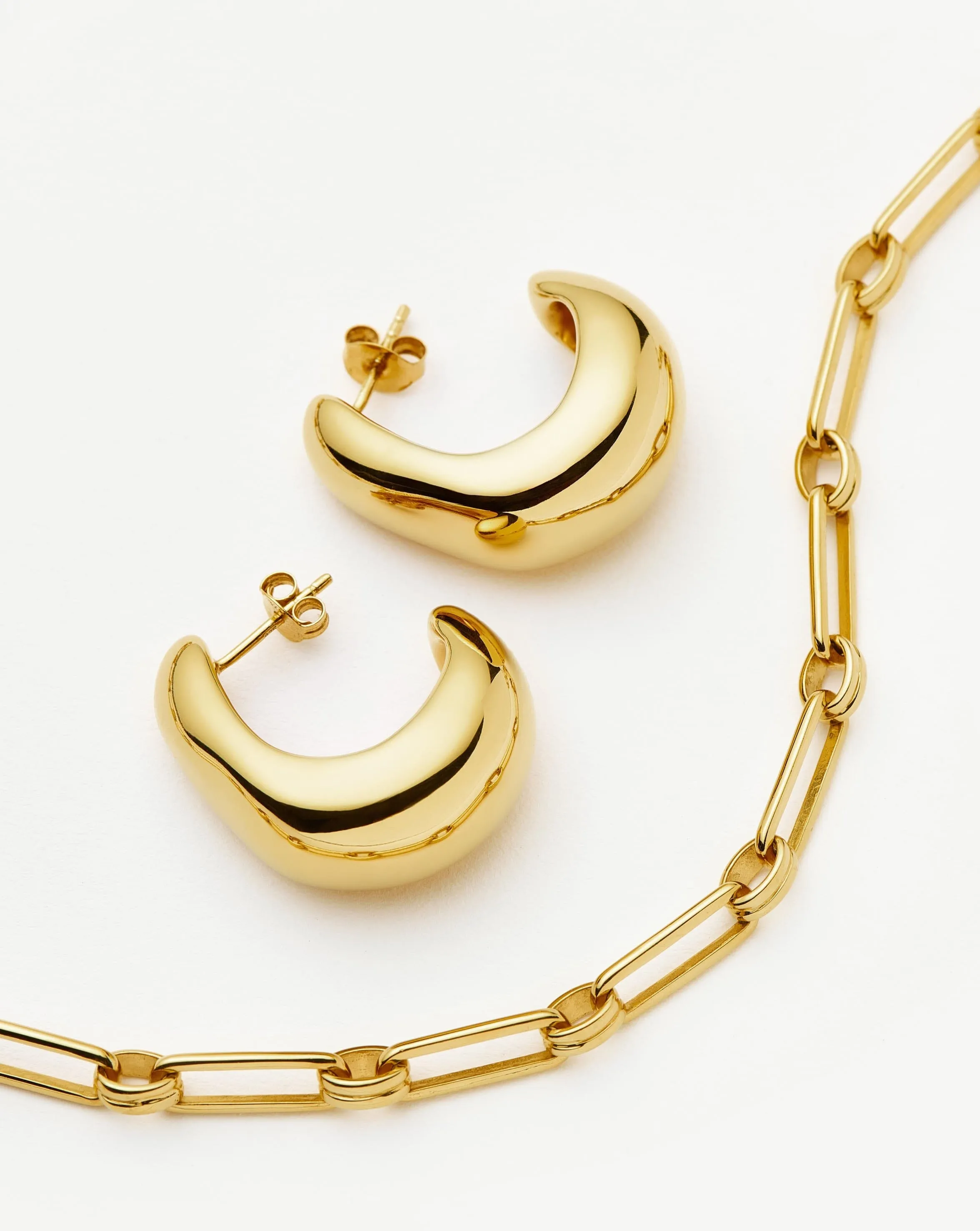 Dome Hoop Earrings & Chain Necklace Set | 18ct Gold Plated