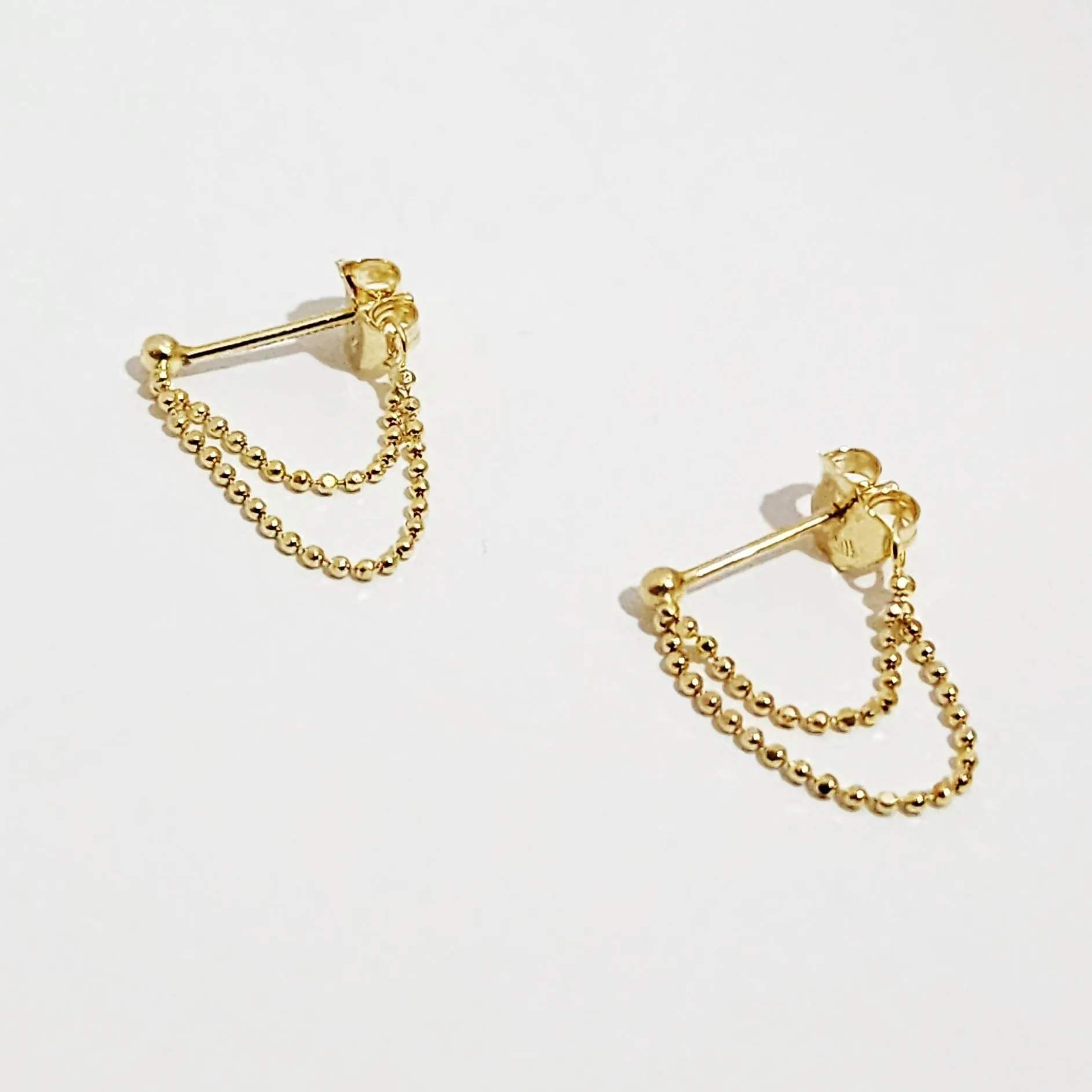 Double Chain Drop Earrings in 14 Karat Yellow Gold