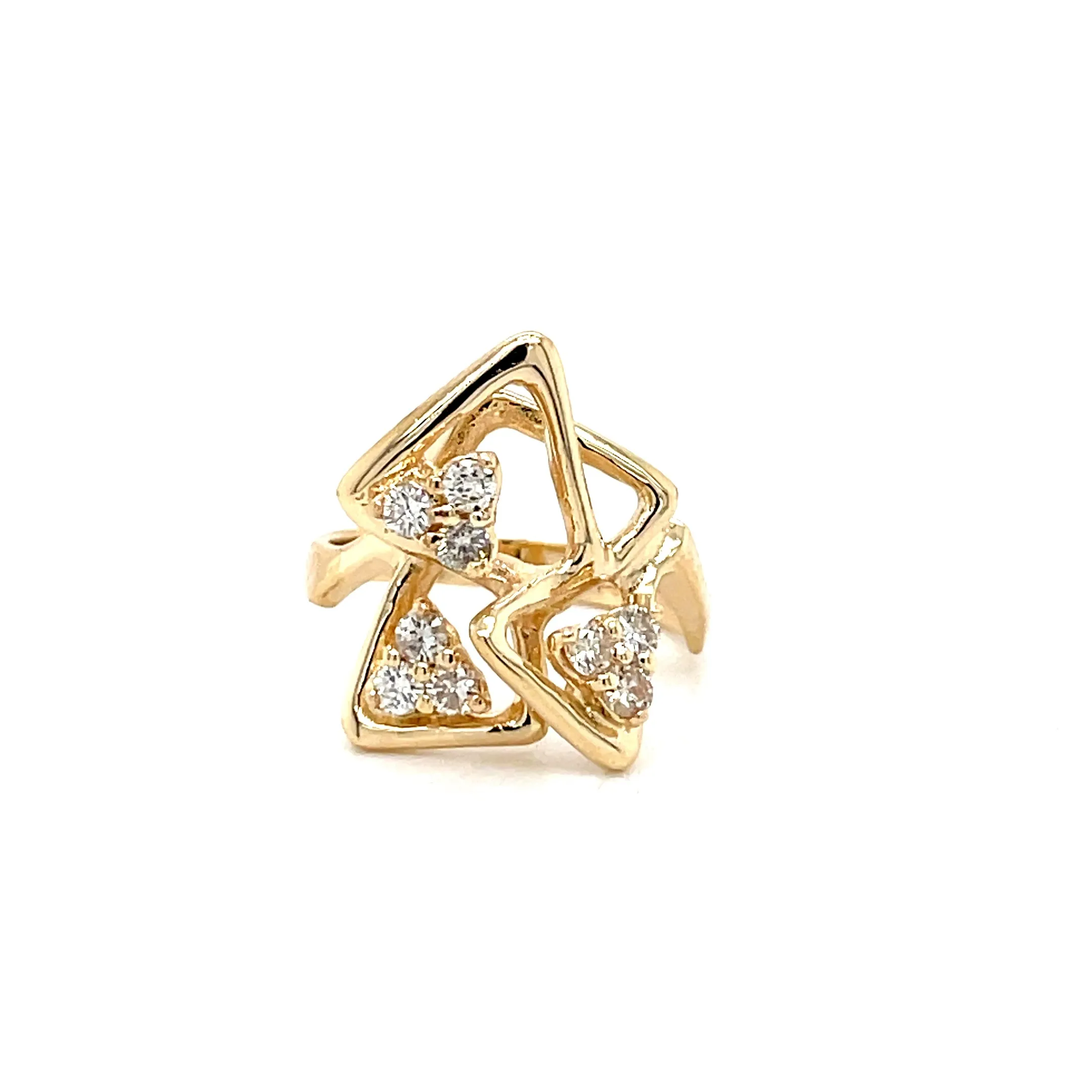 Estate 14k Yellow Gold Trillion Diamond Cluster Ring: Geometric Elegance