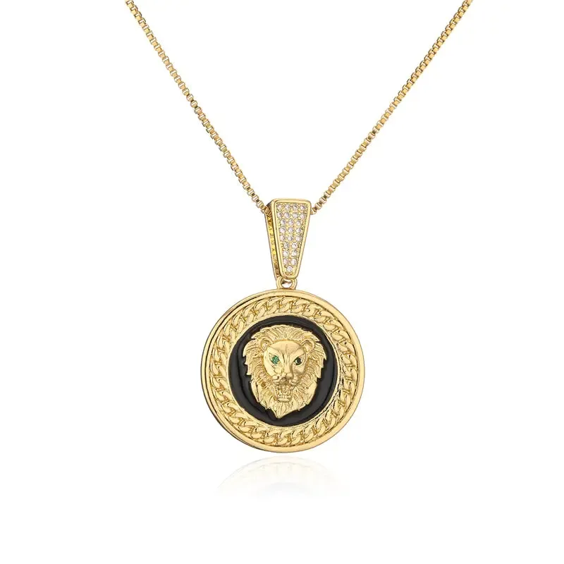 Geometric Shaped Golden/Silver Color Lion Pendant Necklace