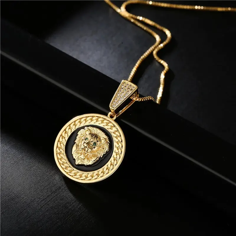 Geometric Shaped Golden/Silver Color Lion Pendant Necklace