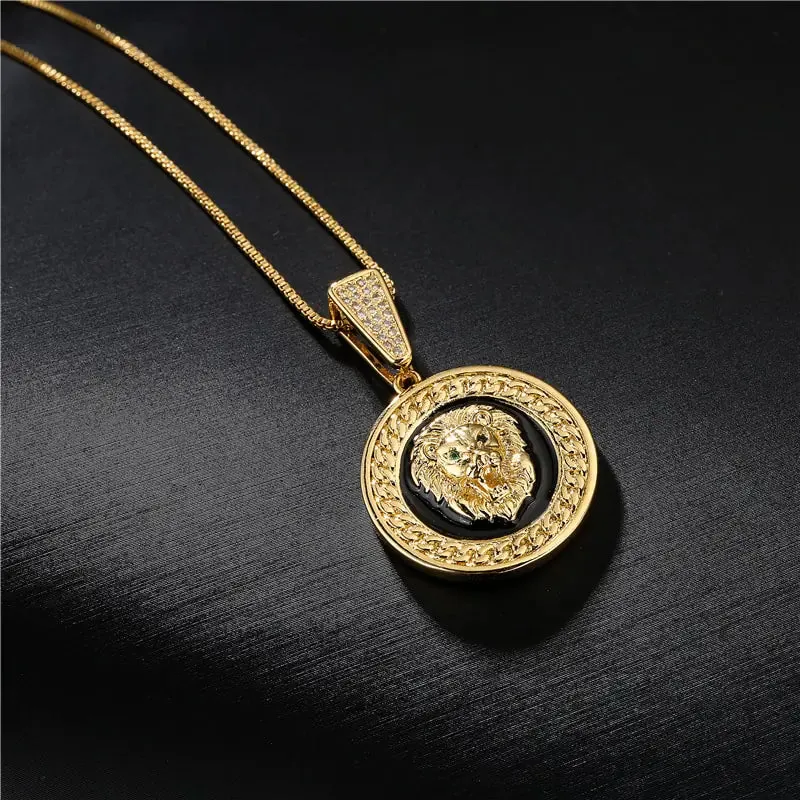 Geometric Shaped Golden/Silver Color Lion Pendant Necklace