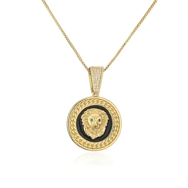 Geometric Shaped Golden/Silver Color Lion Pendant Necklace