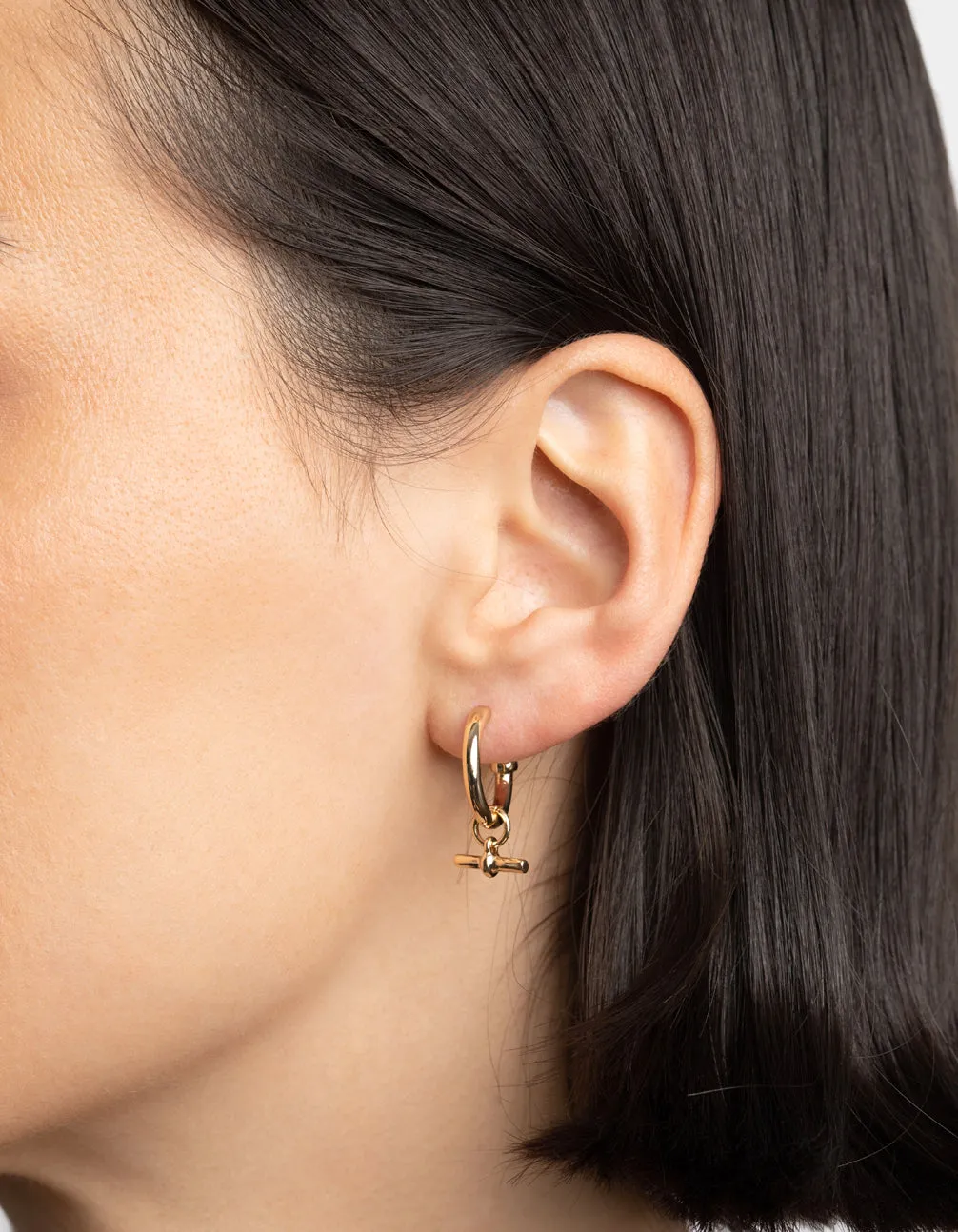 Gold Fob Huggie Hoop Earrings