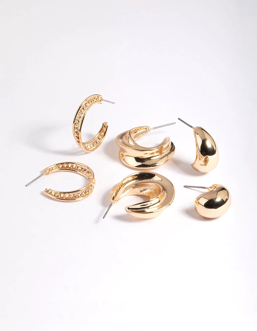 Gold Mixed Texture Earring Pack