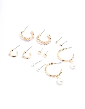 Gold Pearl Diamante Hoop & Stud Earring 6-Pack