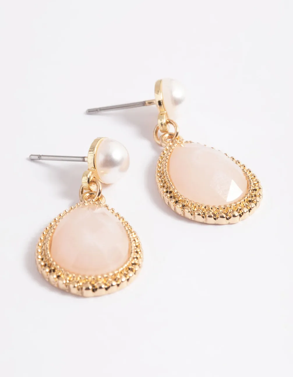 Gold Pearl Neutral Stone Drop Earrings