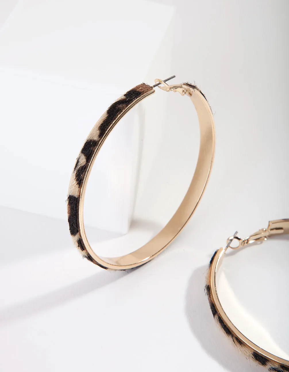 Gold Skinny Leopard Print Hoop Earrings