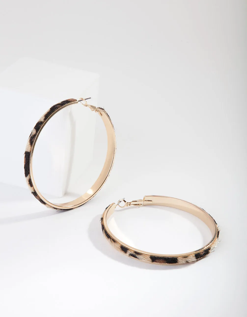 Gold Skinny Leopard Print Hoop Earrings