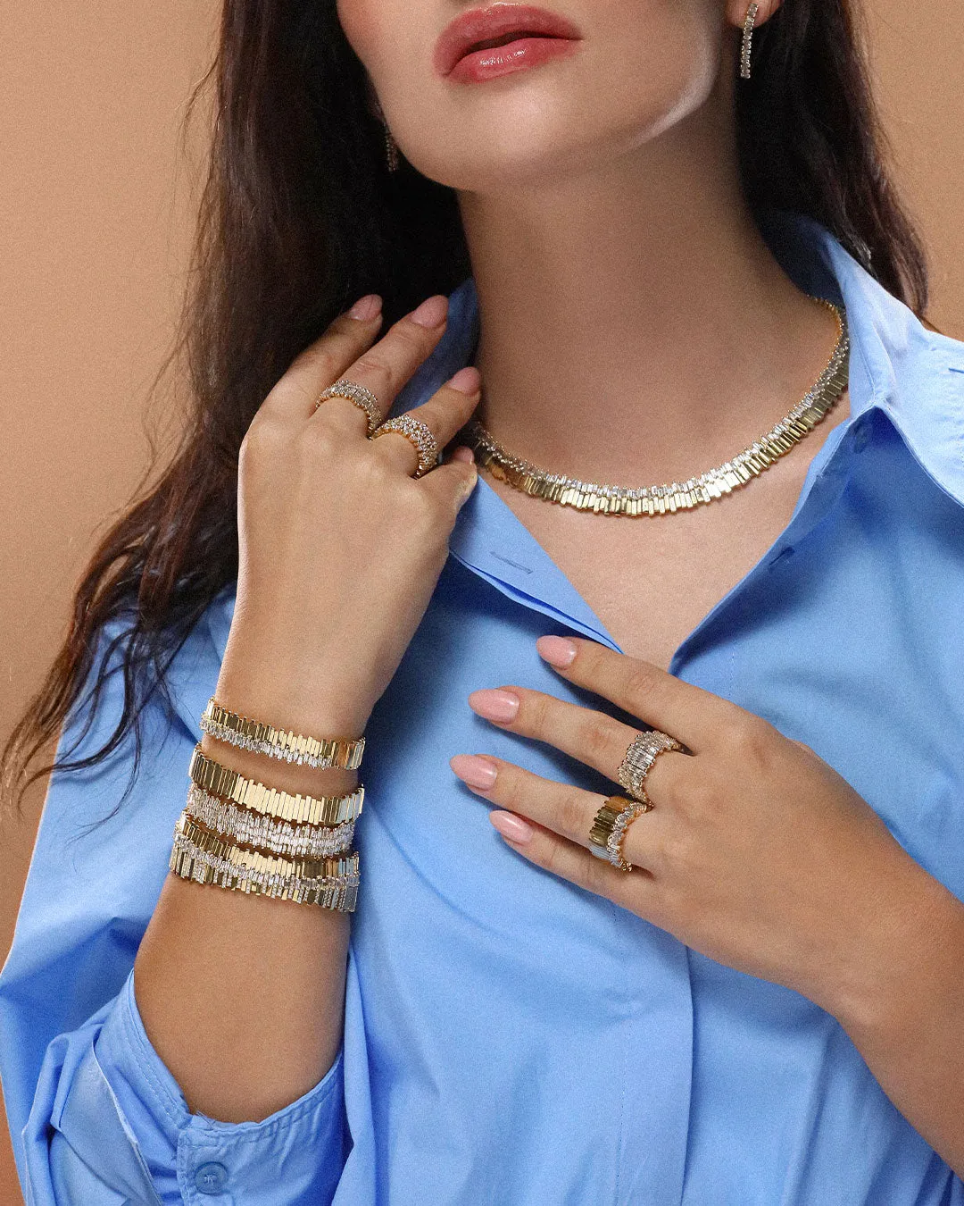 Golden Midi Stacker Diamond Tennis Necklace