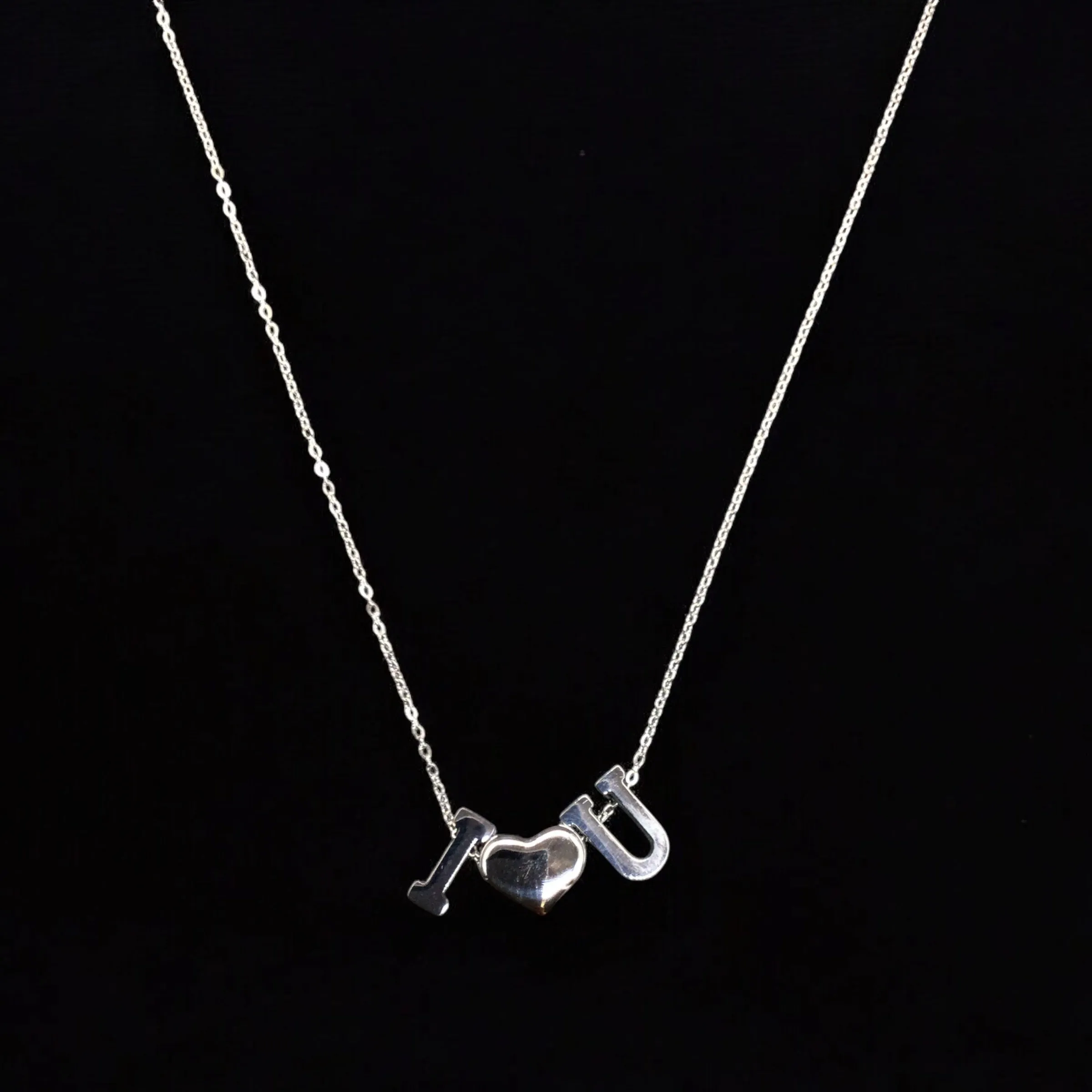 I Love U Stainless Steel Necklace Pendants With Long Chain