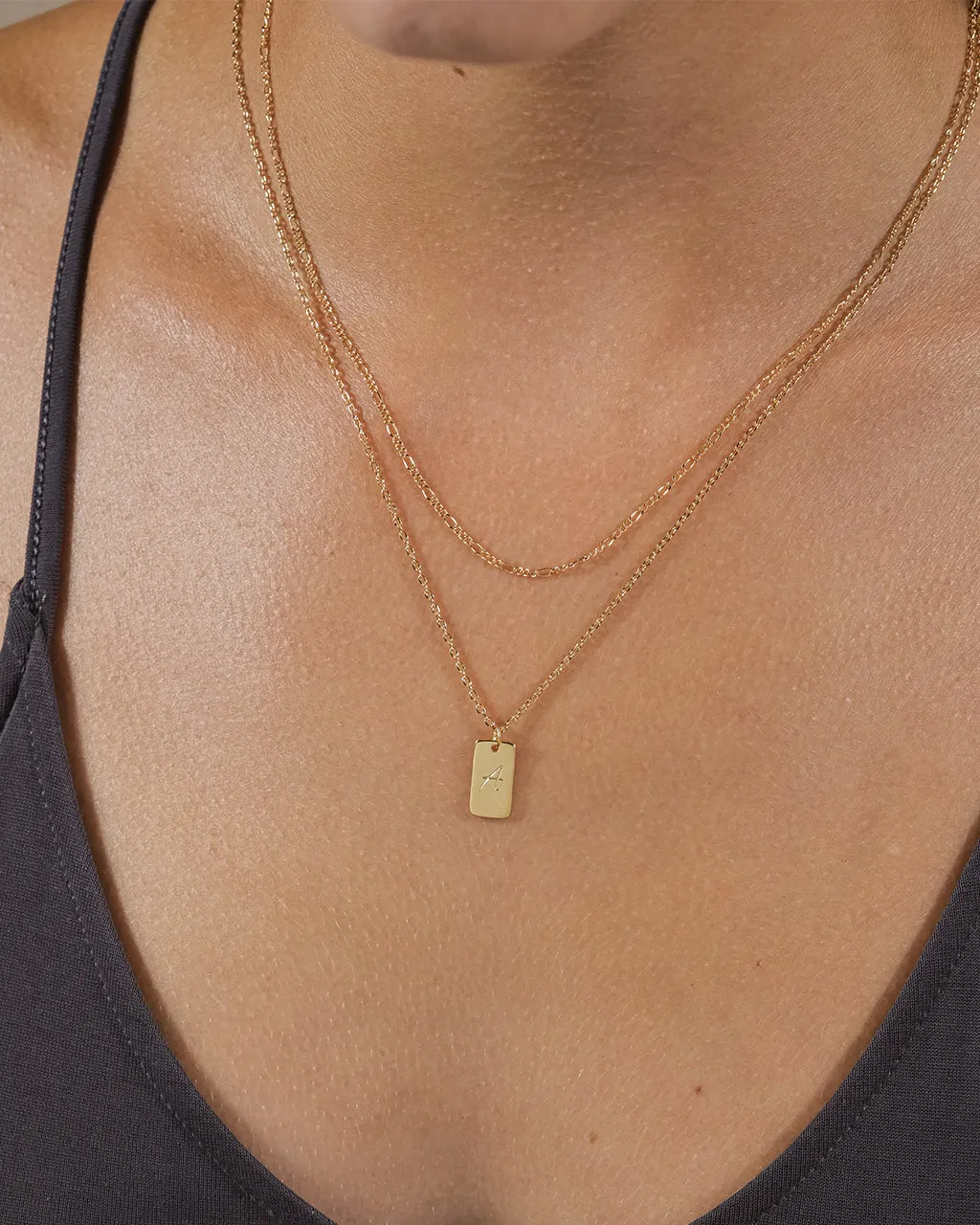 Initial Tag Layered Chain Necklace