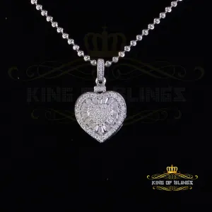 King Of Bling's 925 White Silver 1.00ct Moissanite Baguette & Round Heart Pendant for Womens