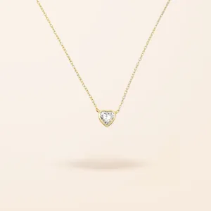 Lab Created 10K Gold Diamond Bezel Heart Necklace