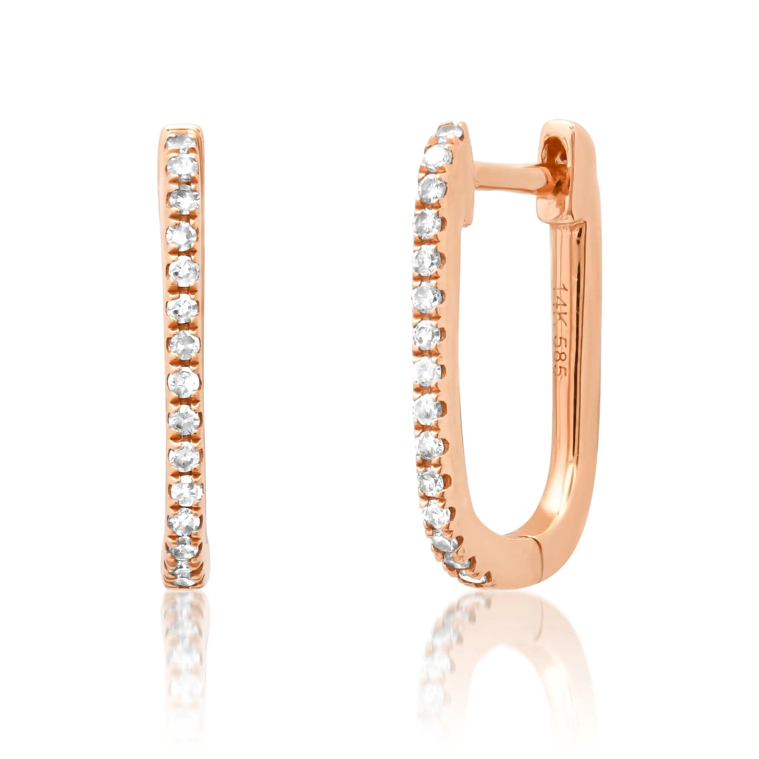 Large Rectangle Micro-Pave Diamond Hoop Earrings, Single Diamond Row