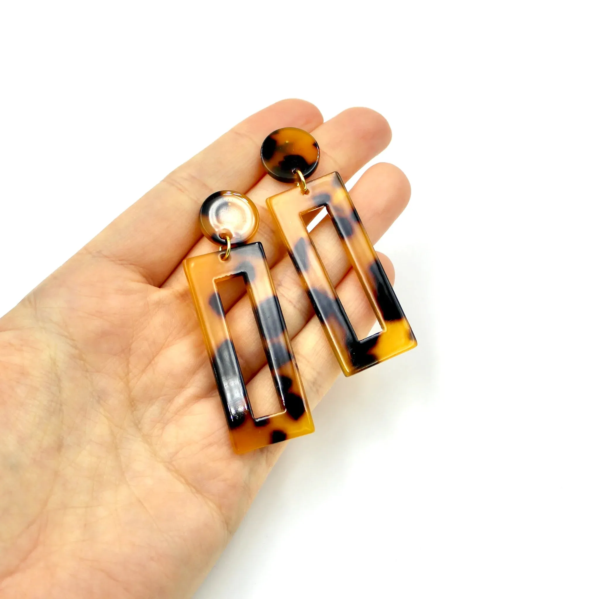 Long Rectangle Tortoiseshell Earrings