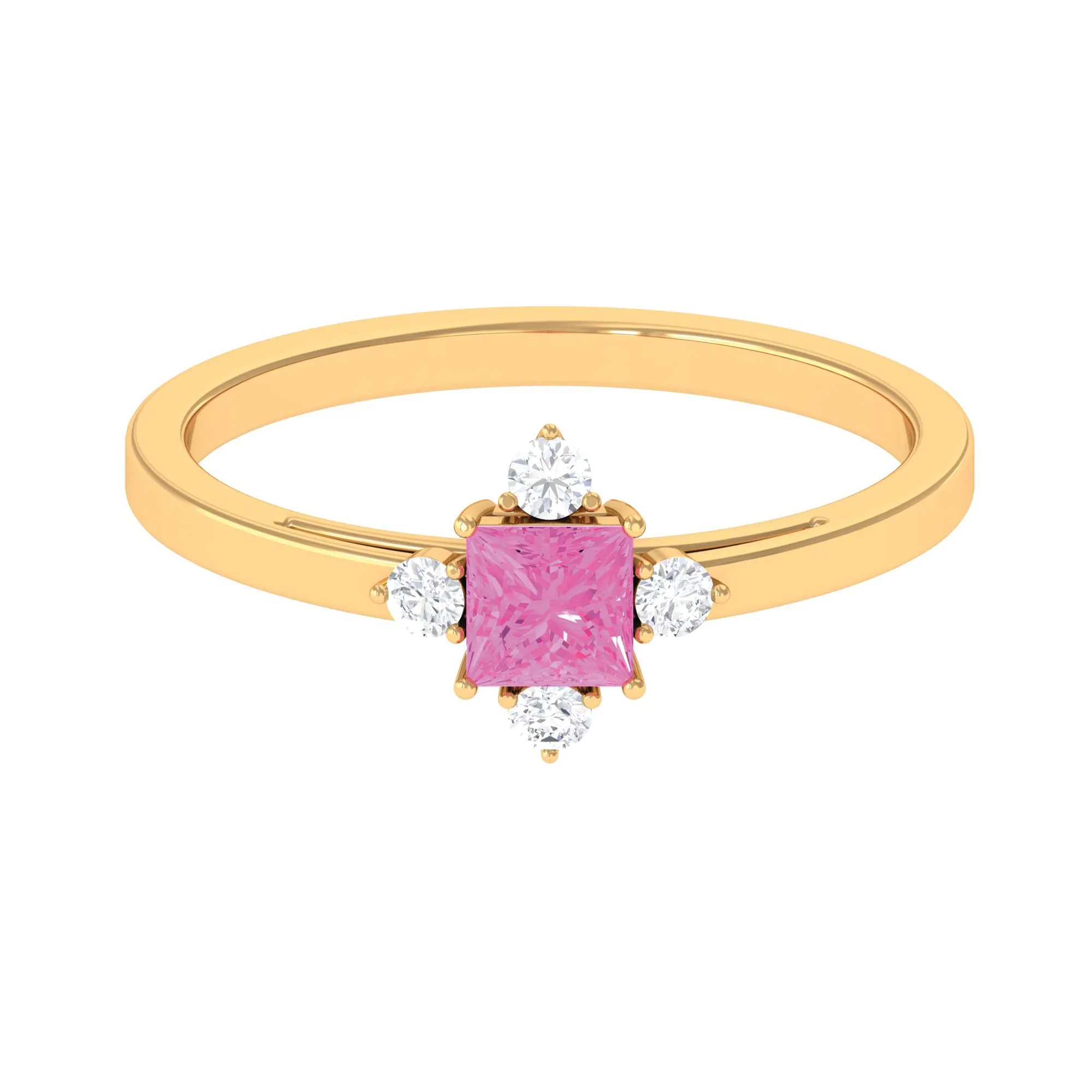 Minimal Princess Cut Pink Sapphire and Diamond Promise Ring