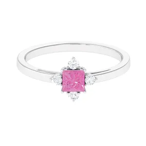 Minimal Princess Cut Pink Sapphire and Diamond Promise Ring