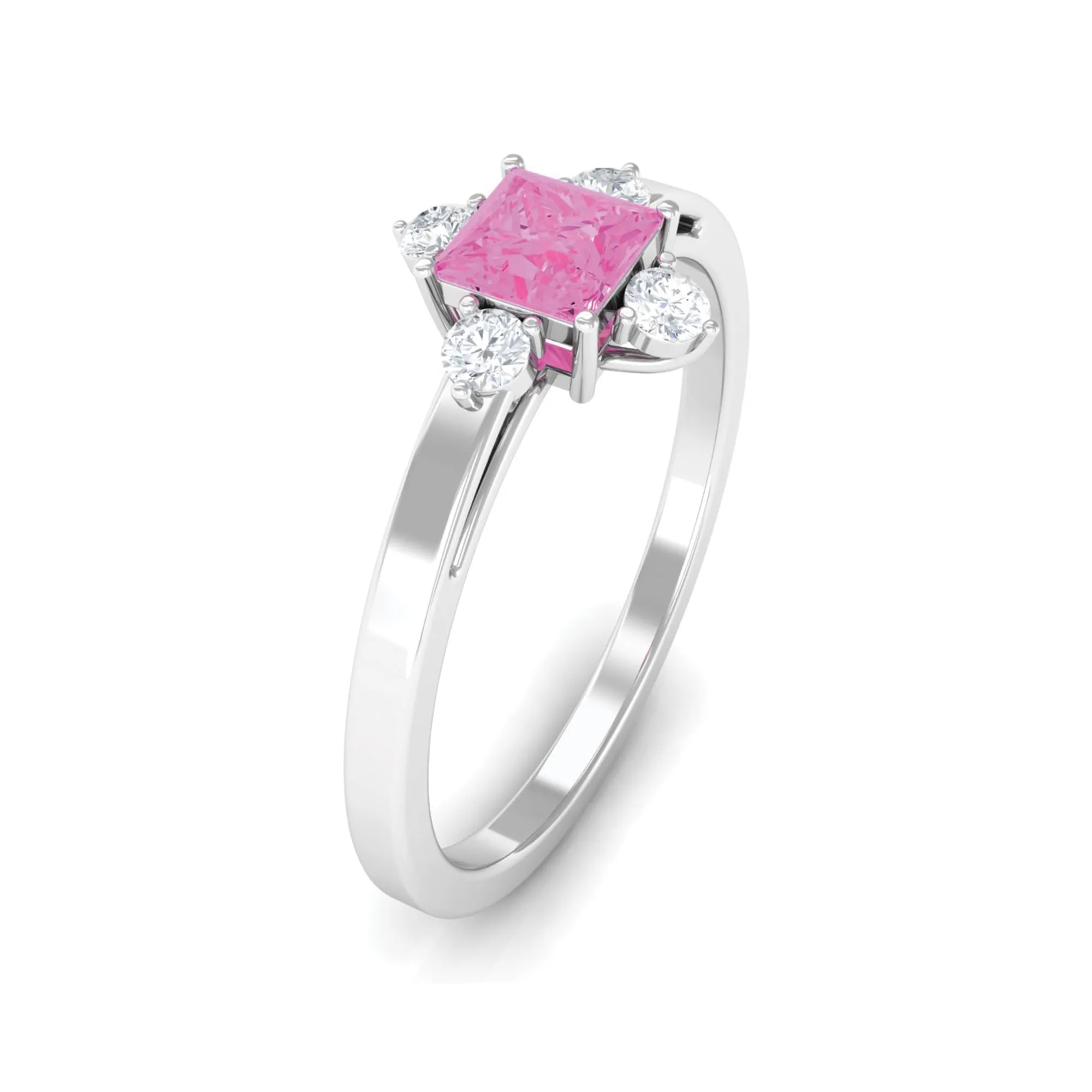 Minimal Princess Cut Pink Sapphire and Diamond Promise Ring