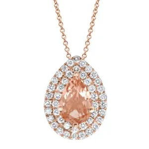 Morganite Double Halo Pear Pendant