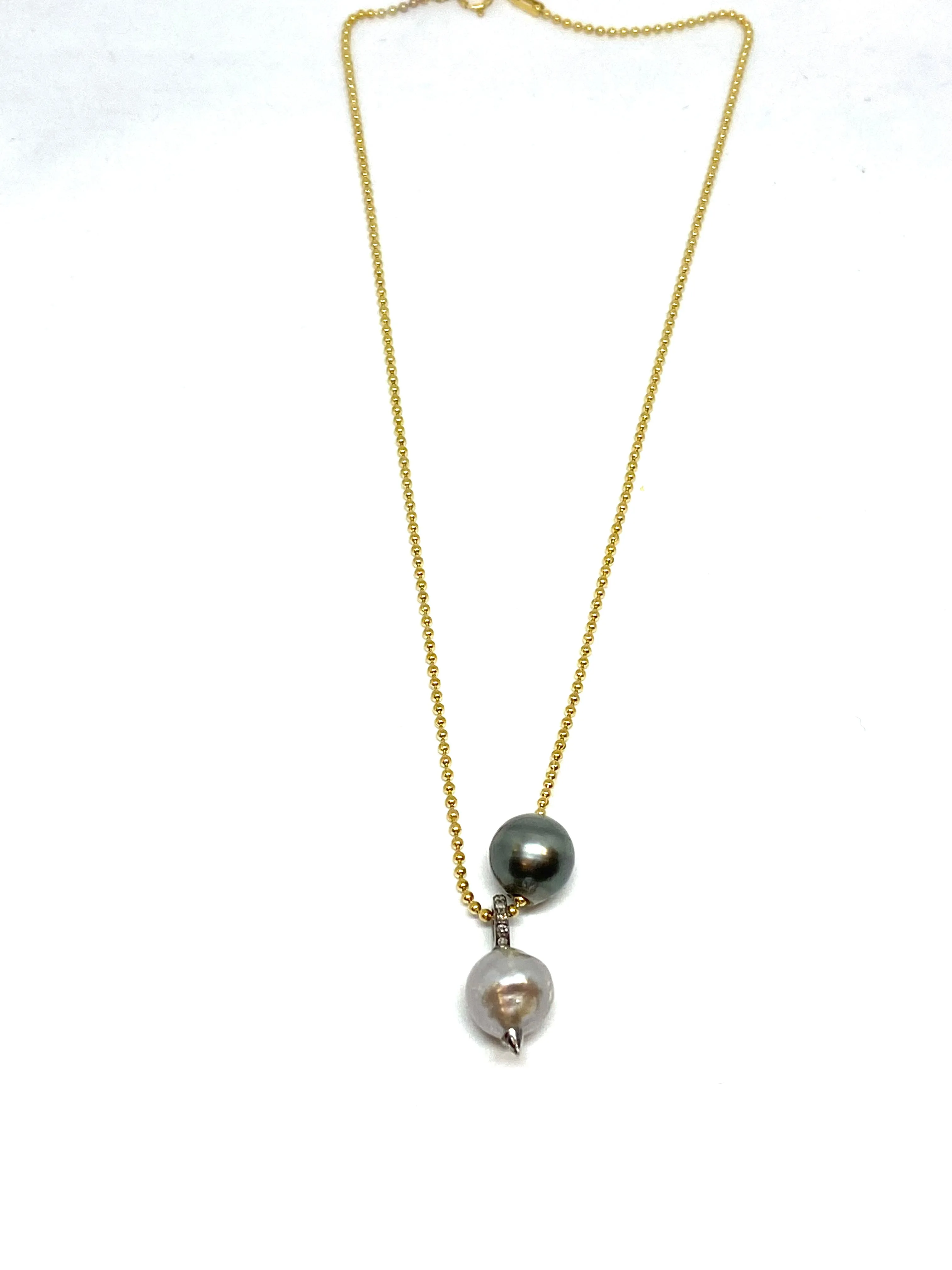 Nathan & Moe Chain Necklace with Tahitian Pearl and Baroque Pearl Pendant