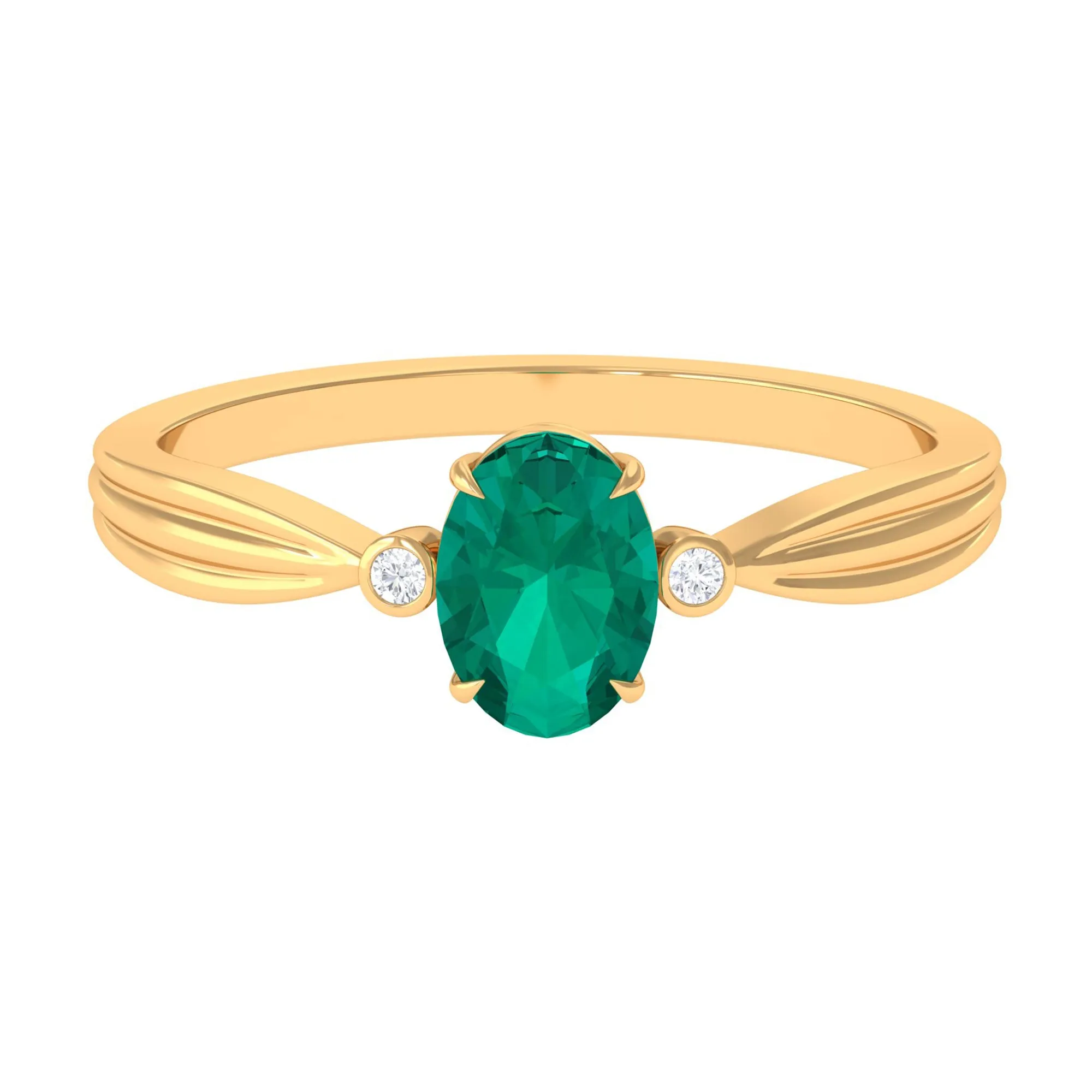 Oval Emerald Solitaire Ring with Diamond