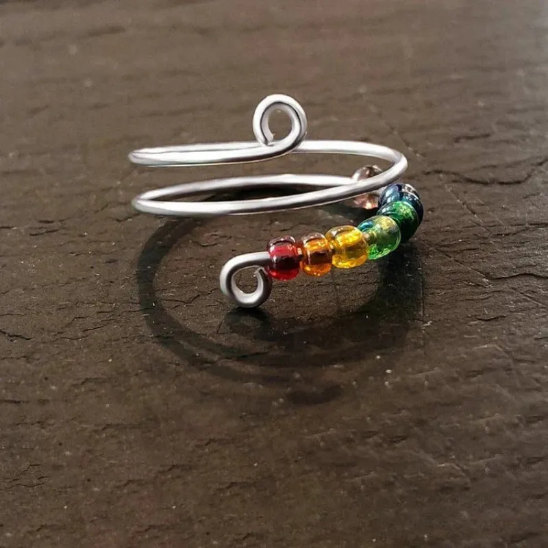 Rainbow Bead Adjustable Anxiety Relief Fidget Rings