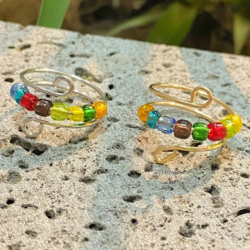 Rainbow Bead Adjustable Anxiety Relief Fidget Rings