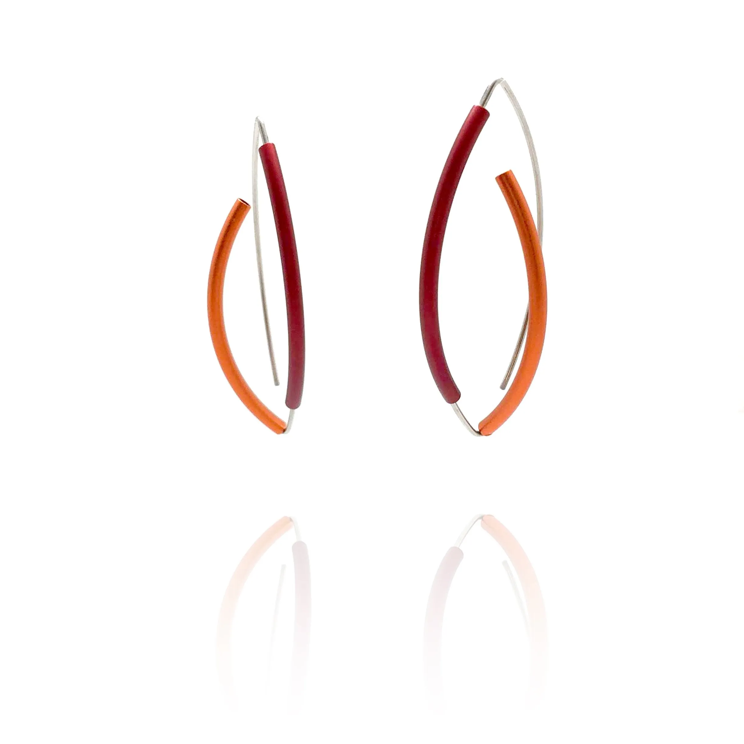 Red and Orange 3D Bow Earrings - Round Tubing