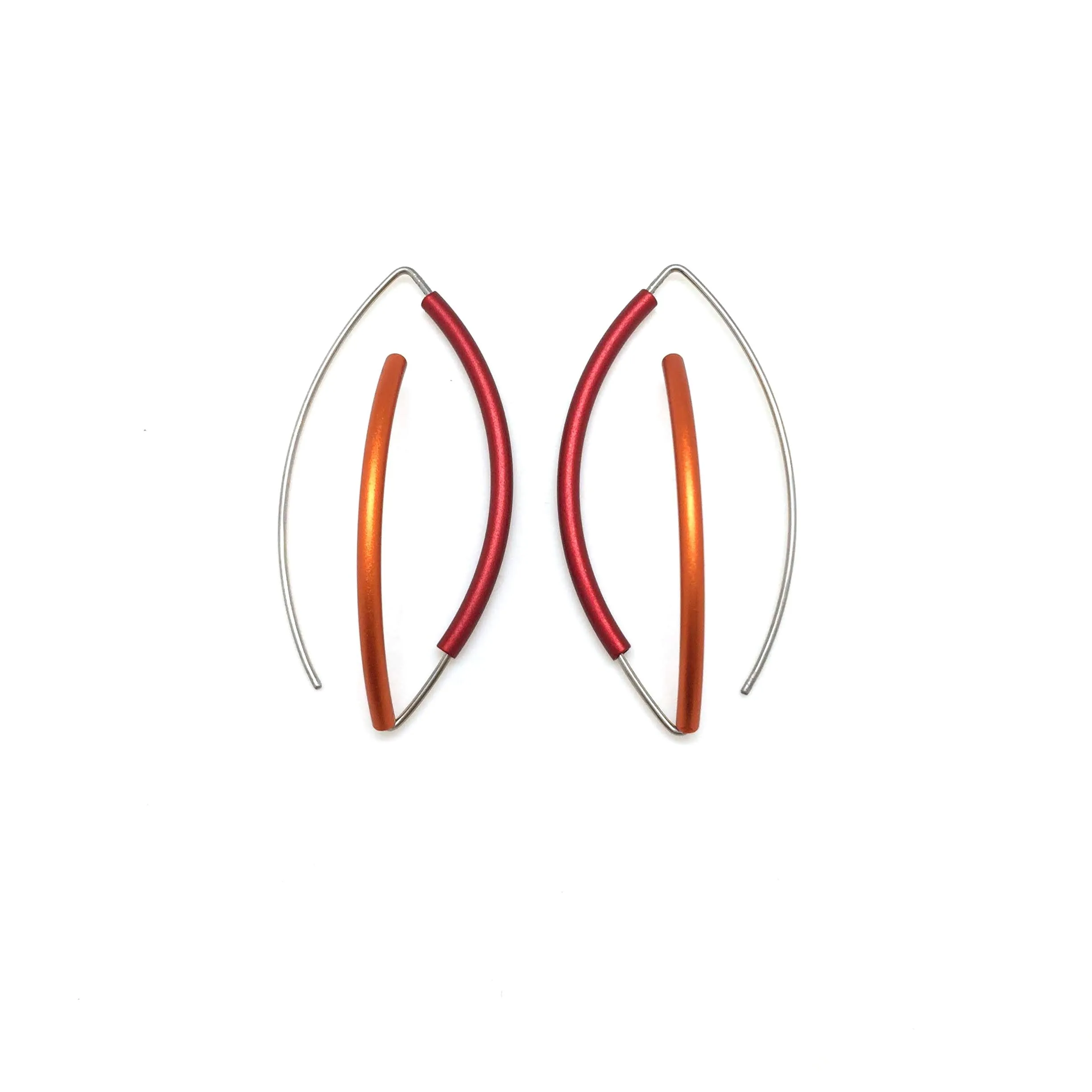 Red and Orange 3D Bow Earrings - Round Tubing