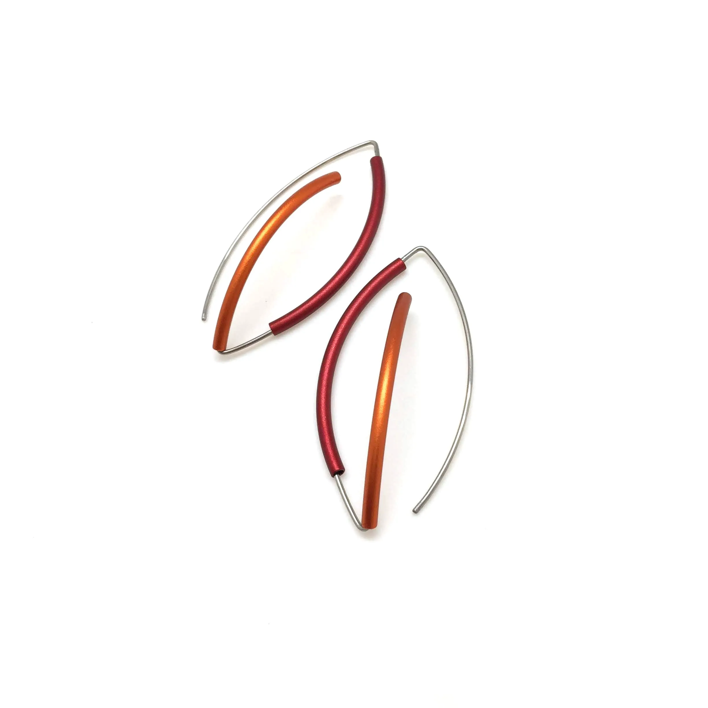 Red and Orange 3D Bow Earrings - Round Tubing