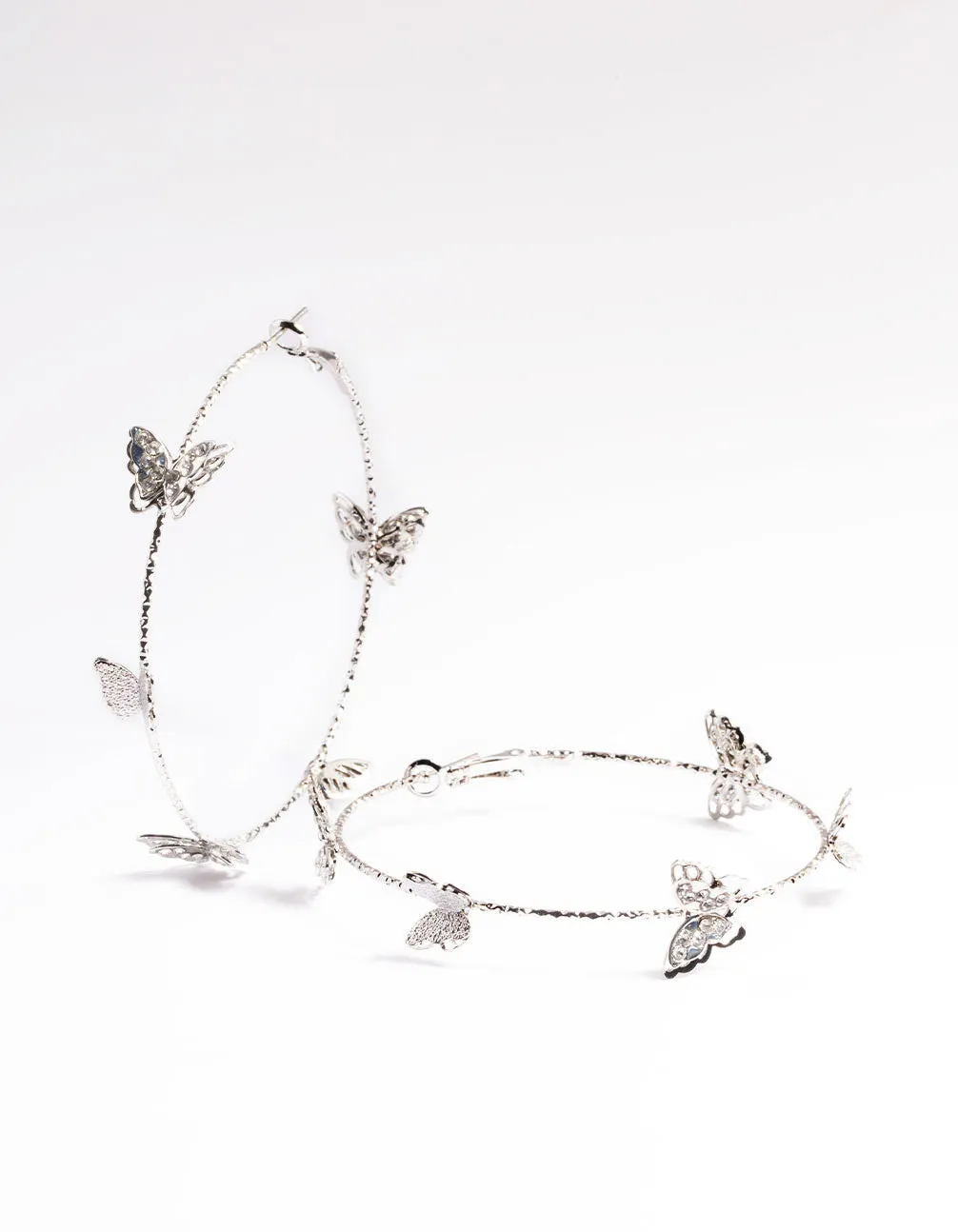 Rhodium 70cm Butterfly Hoop Earrings