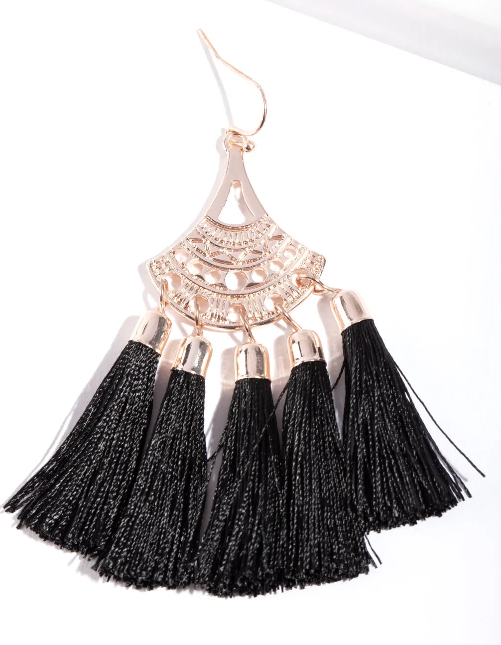 Rose Gold 5 Tassel Fan Drop Earrings