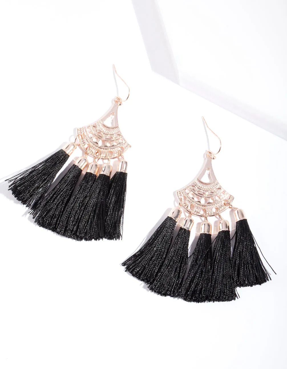 Rose Gold 5 Tassel Fan Drop Earrings