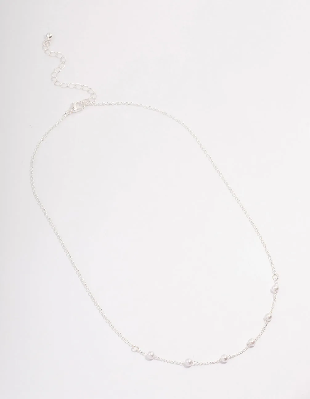 Silver Dainty Pearl Station Necklace