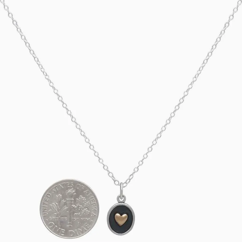 Sterling Silver Shadowbox With Bronze Heart Necklace