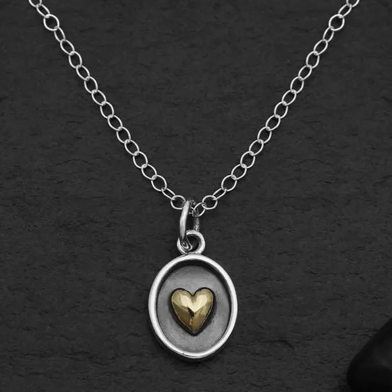 Sterling Silver Shadowbox With Bronze Heart Necklace