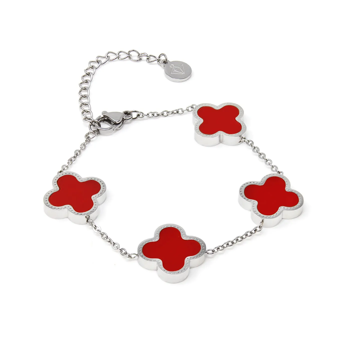 TEEN Clover Chain Bracelet - Stainless Steel Red and Silver