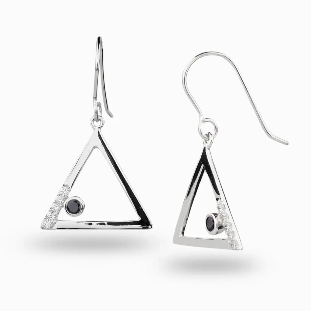 Triangulo: Black Spinel & Diamond Drop Earrings