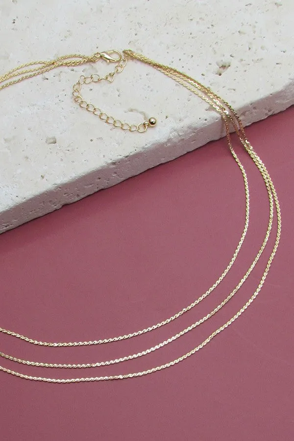 Triple Thin Flat Chain Necklace